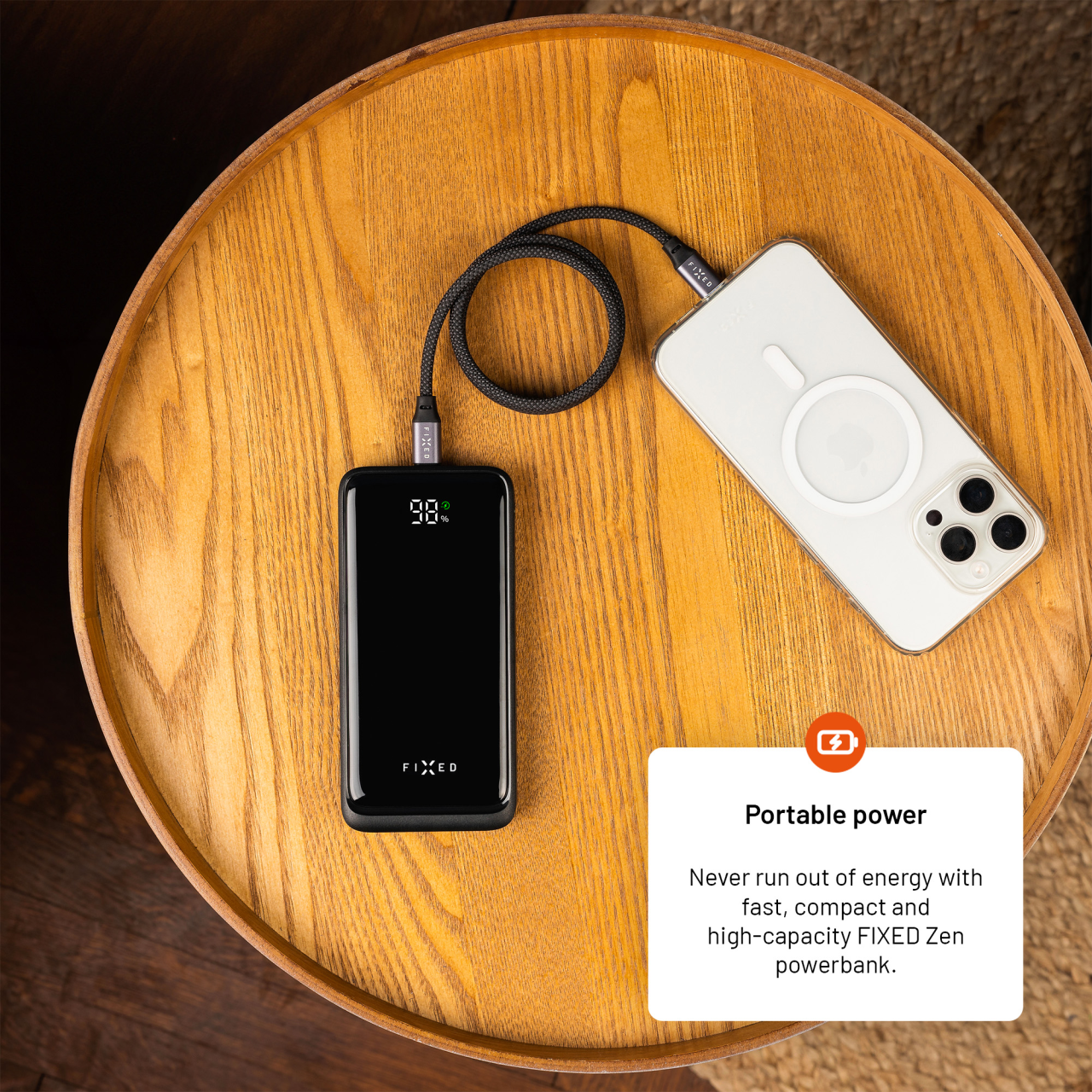 Powerbanka FIXED Zen2 10 s LCD displejem a výstupem PD 20W, 10 000 mAh, černá