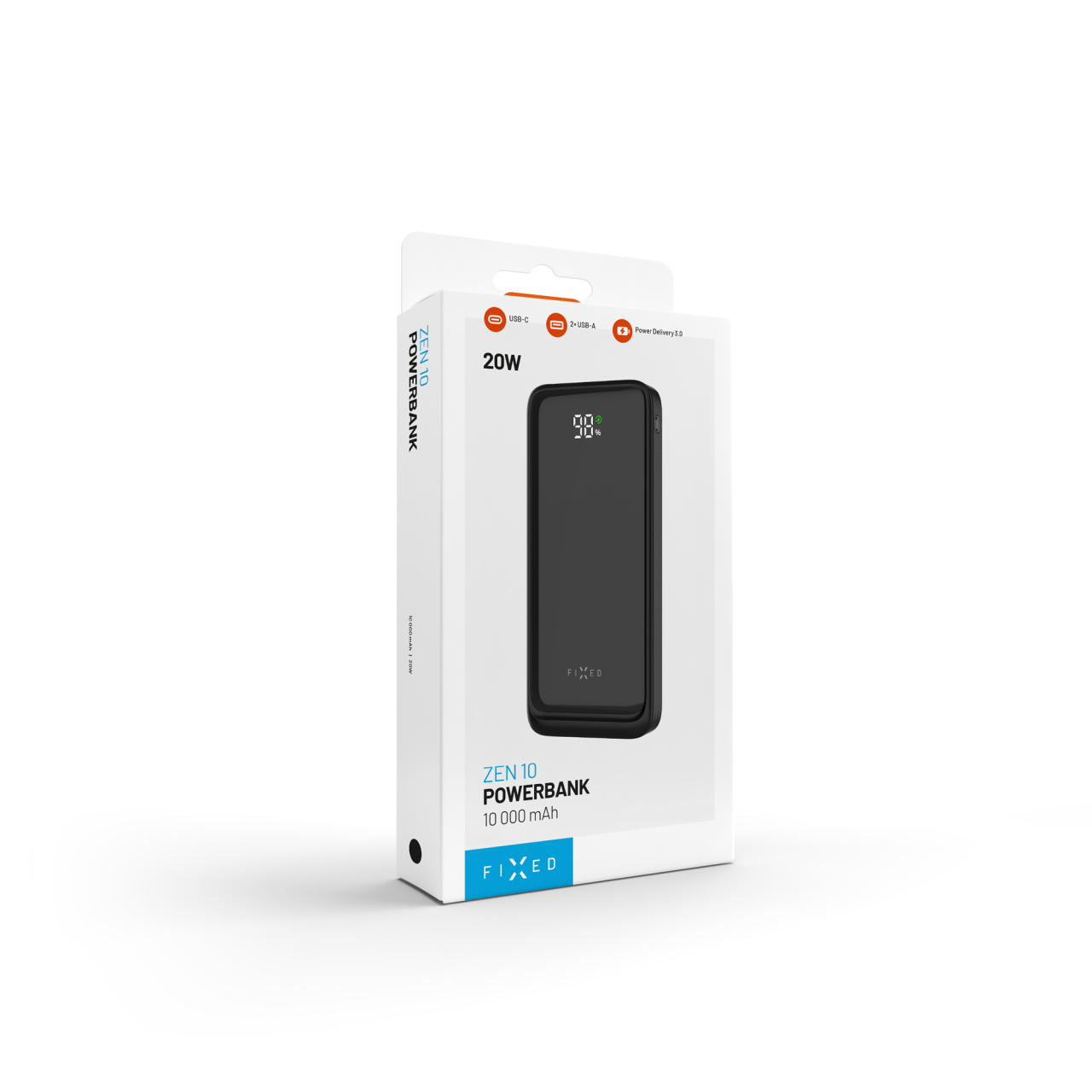 Powerbanka s LCD displejem a výstupem PD 20W, 10 000 mAh - Fixed Zen2 10, černá