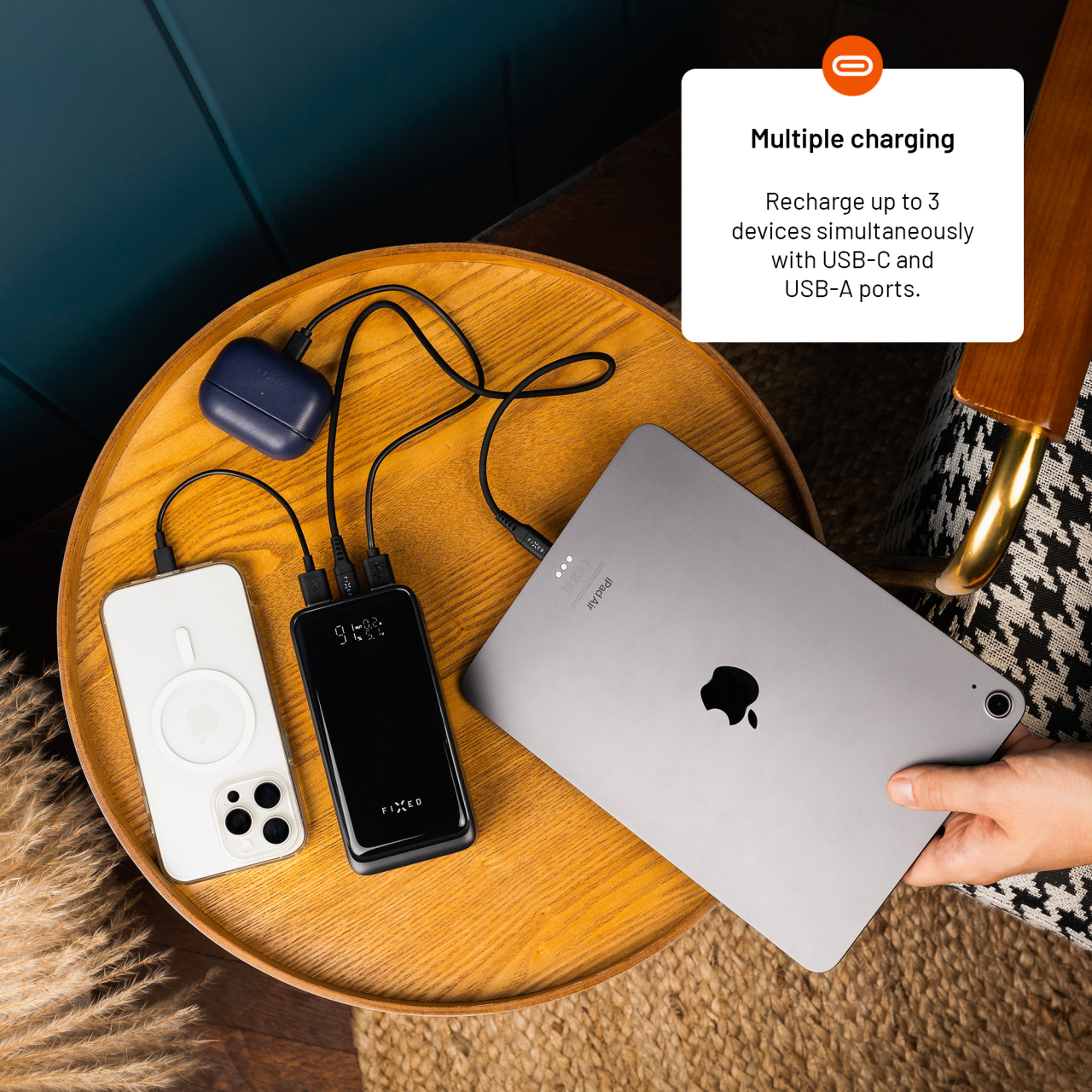 Powerbanka FIXED Zen2 30 Plus s LCD displejem a výstupem PD 65W, 30 000 mAh, černá