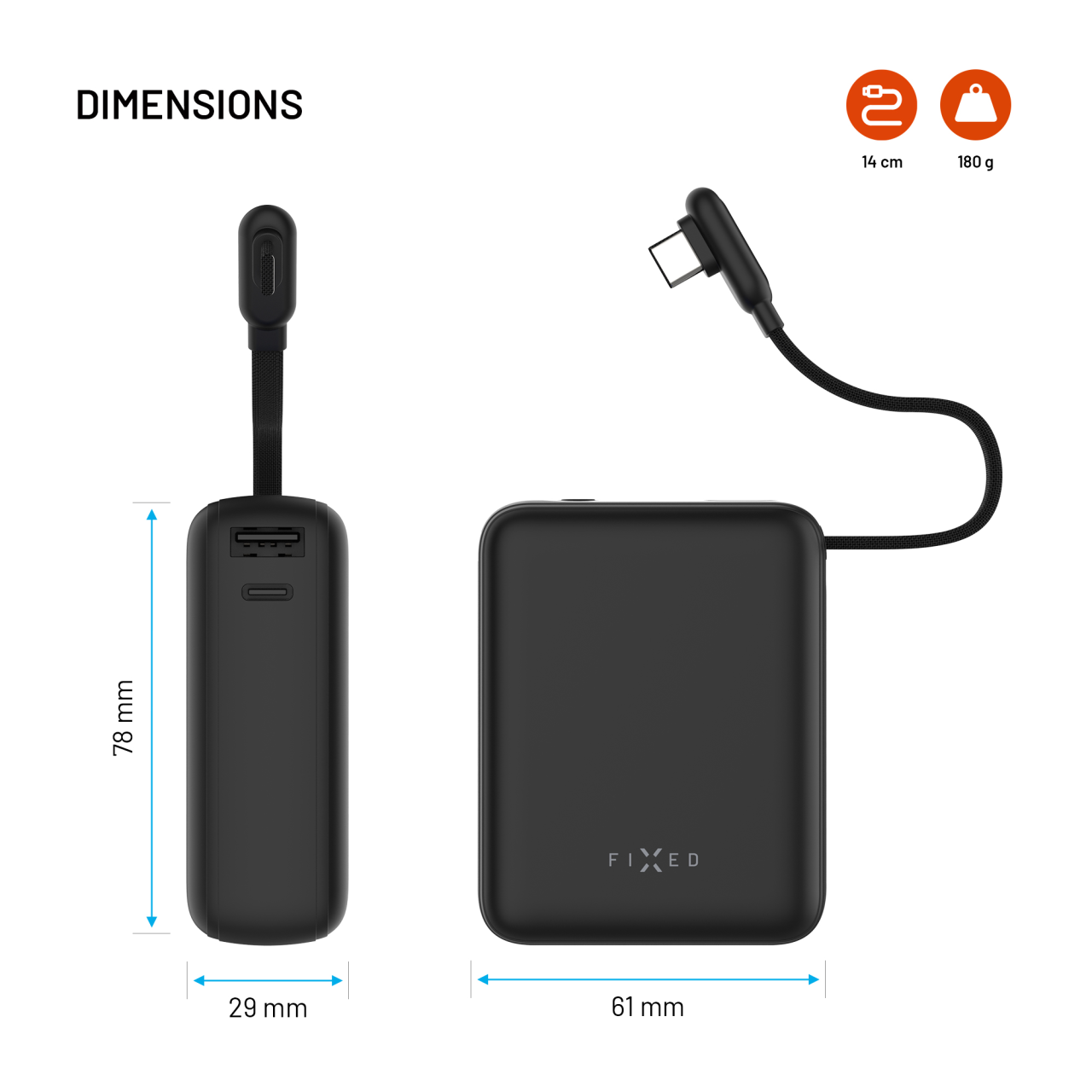 Powerbanka s LCD displejem a výstupem 30W, 10 000 mAh - Fixed Zen 10 Loop, černá