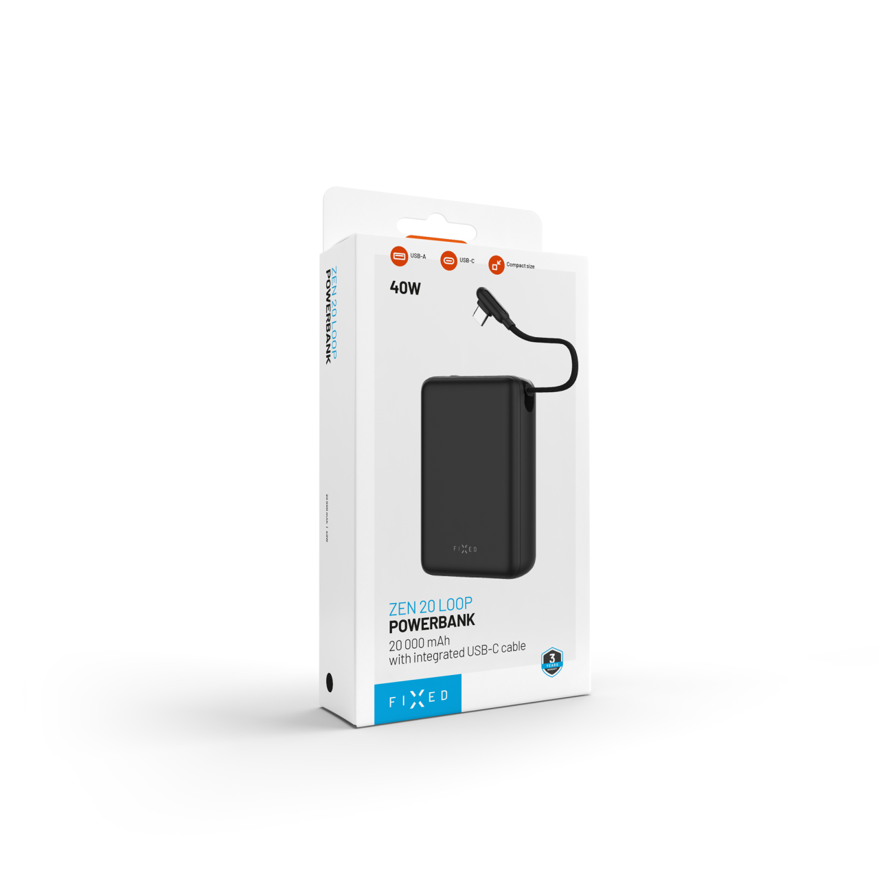 Powerbanka s LCD displejem a výstupem 40W, 20 000 mAh - Fixed Zen 20 Loop, černá