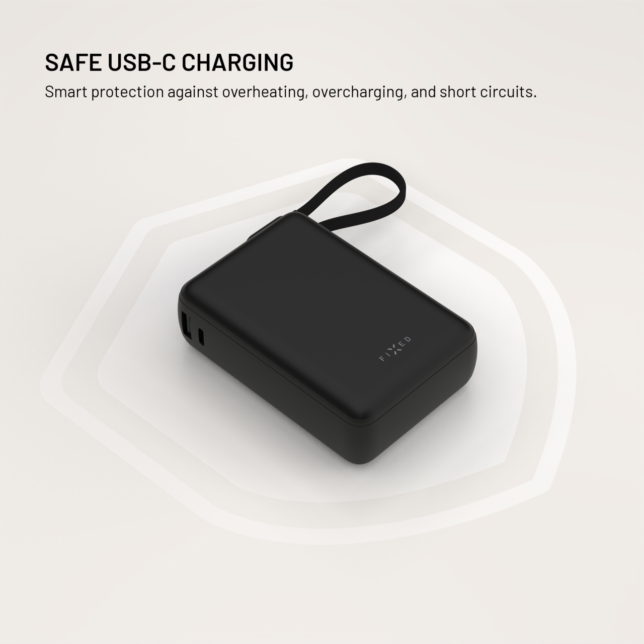 Powerbanka FIXED Zen 20 Loop s LCD displejem a výstupem 40W, 20 000 mAh, černá