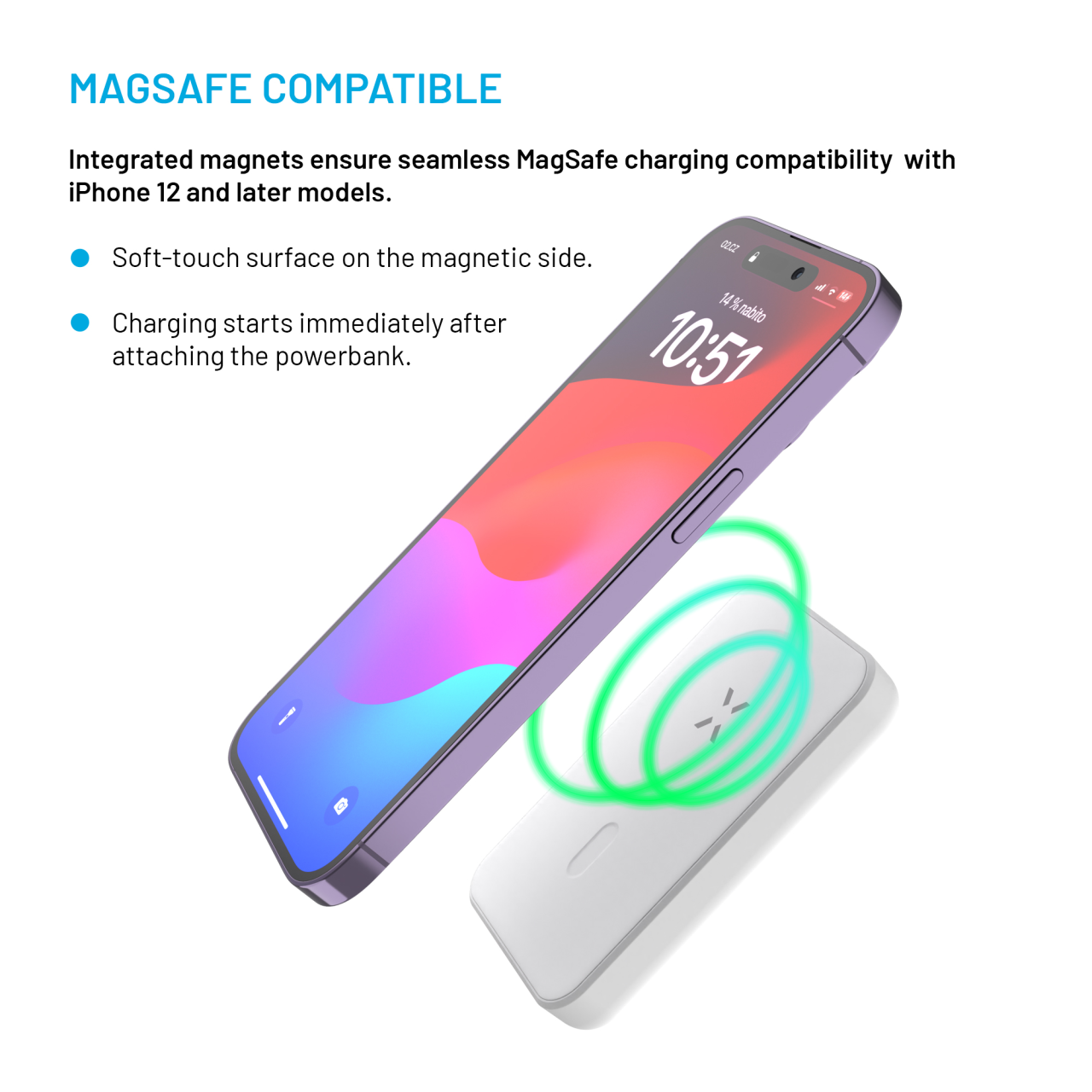 FIXED Powerbanka MagZen s bezdrátovým nabíjením a podporou Magsafe, 6 000 mAh, bílá