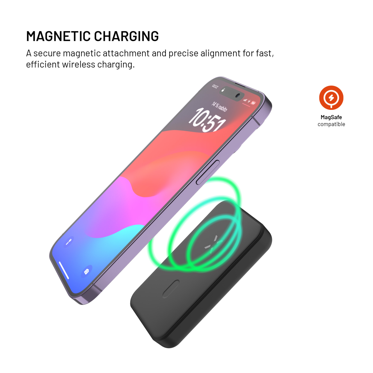FIXED Powerbanka MagZen (2nd gen.) s bezdrátovým nabíjením a podporou MagSafe, 10 000 mAh, černá