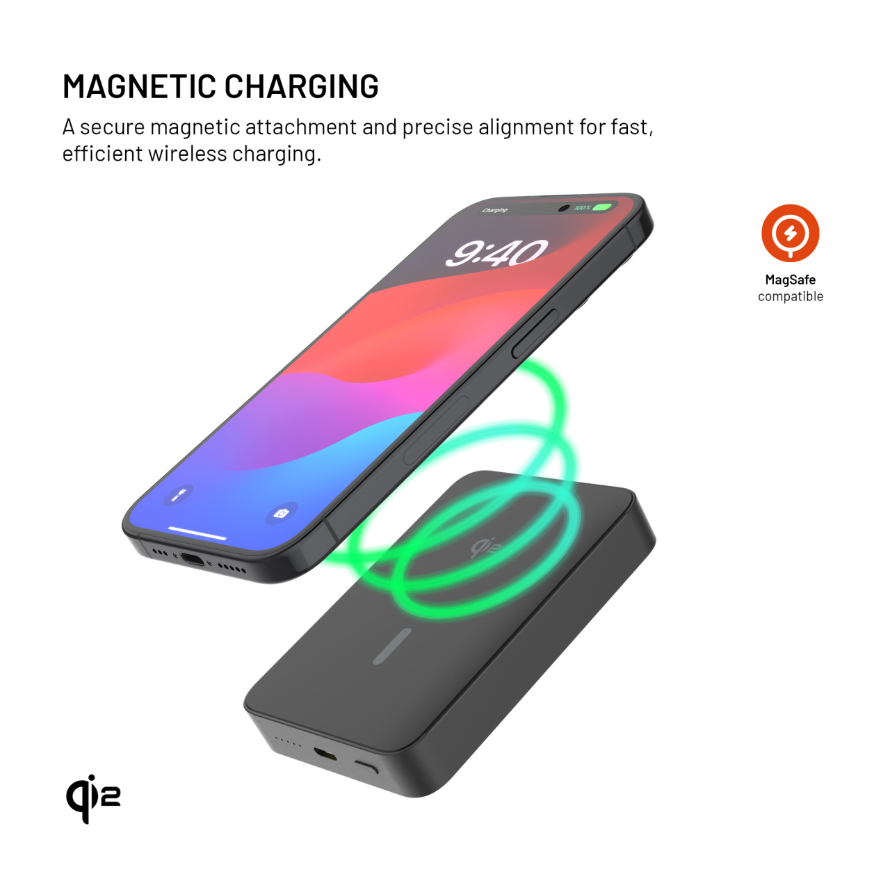 Powerbanka FIXED MagZen 10 Crystal s bezdrátovým nabíjením se standardem Qi2 a podporou MagSafe, 10 000 mAh, černá