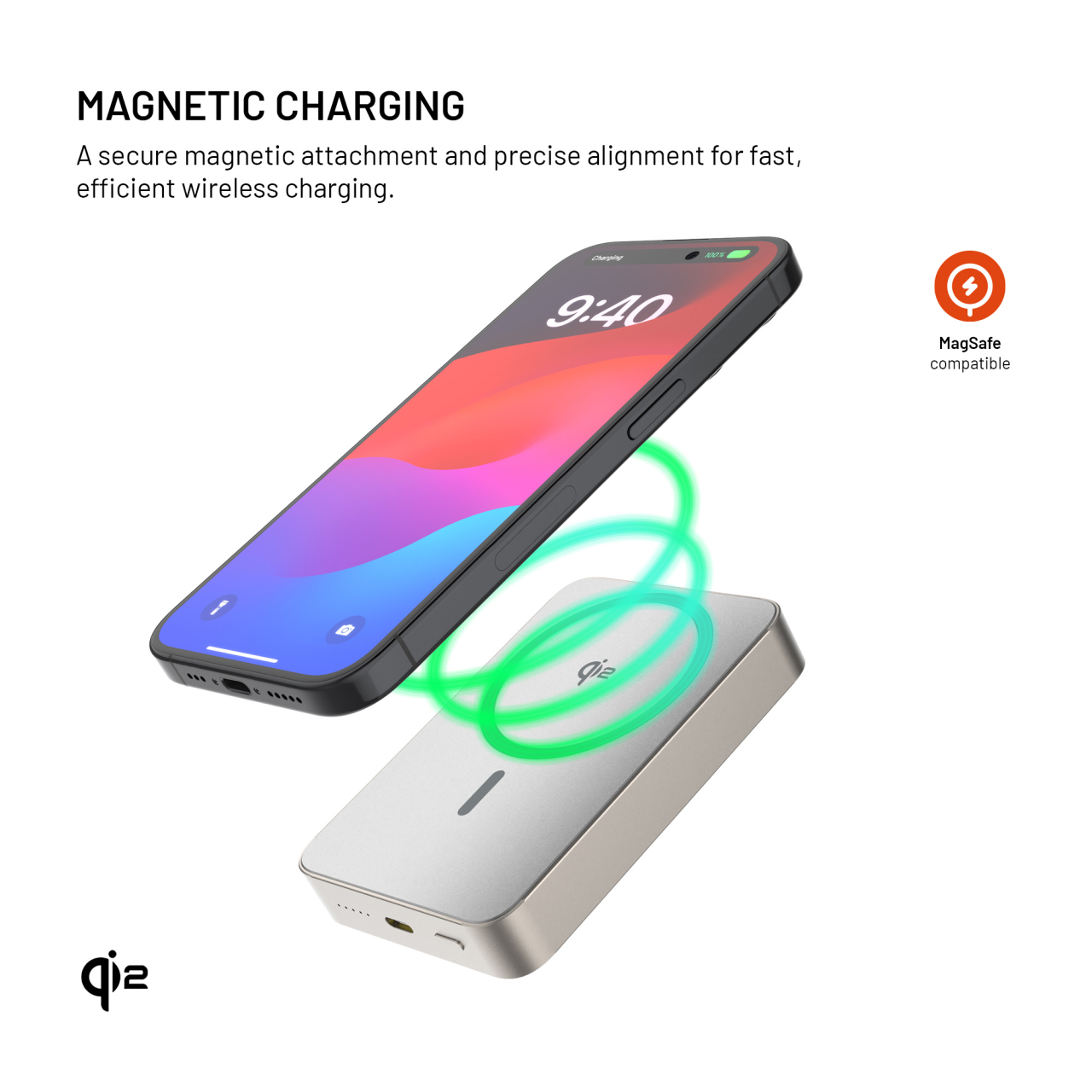 Powerbanka FIXED MagZen 10 Crystal s bezdrátovým nabíjením se standardem Qi2 a podporou MagSafe, 10 000 mAh, titanová