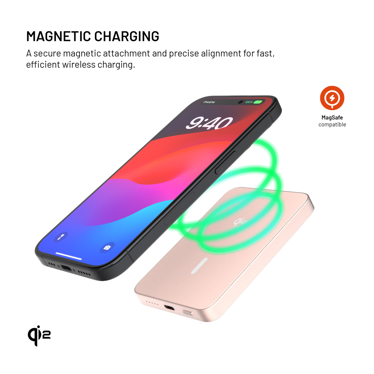 Powerbanka FIXED MagZen 5 Crystal s bezdrátovým nabíjením se standardem Qi2 a podporou MagSafe, 5 000 mAh, růžová