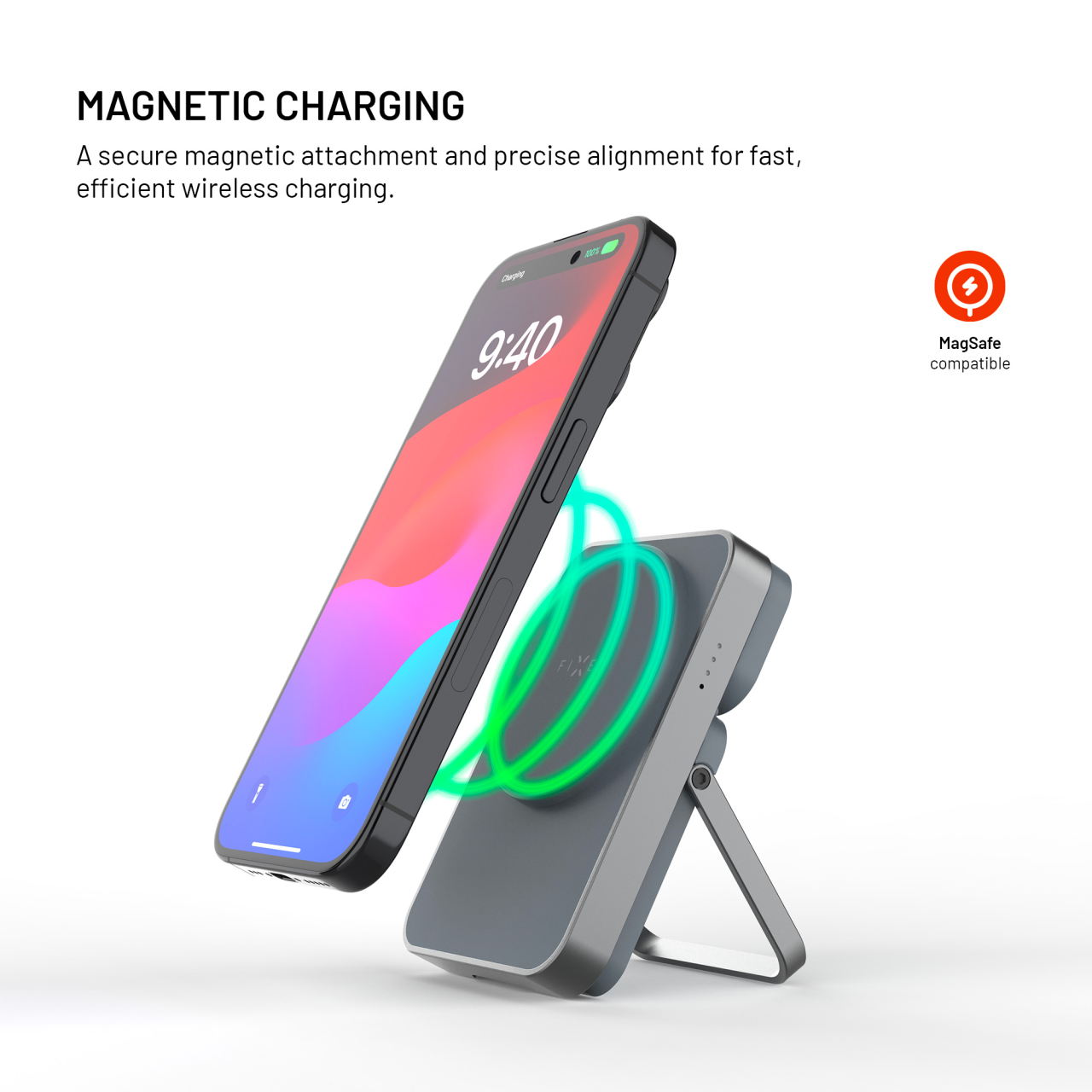 Powerbanka se stojánkem FIXED MagZen 5 Stand s integrovanou Apple Watch nabíječkou a podporou MagSafe, 5 000 mAh, šedá