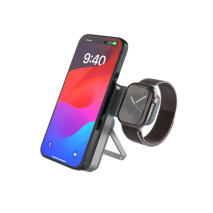 Powerbanka se stojánkem FIXED MagZen 5 Stand s integrovanou Apple Watch nabíječkou a podporou MagSafe, 5 000 mAh, šedá