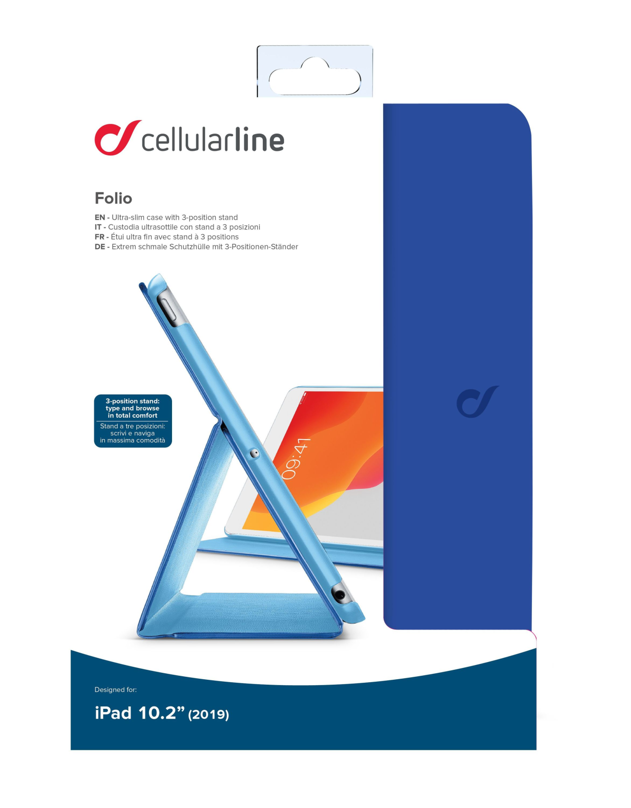 Pouzdro se stojánkem Cellularline Folio pro Apple iPad 10,2" (2019/2020/2021), modré
