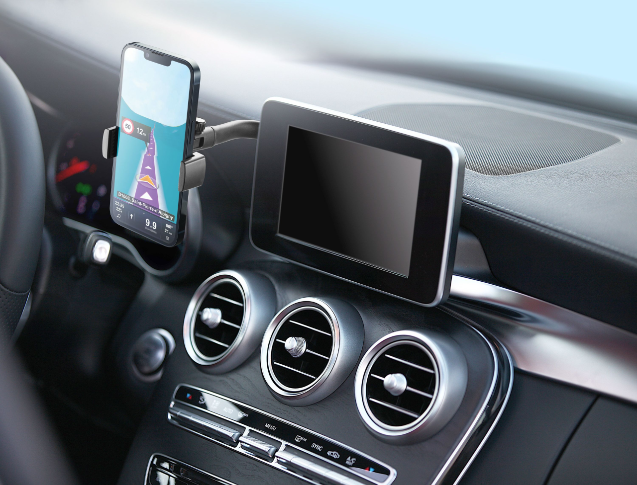 Univerzální držák Cellularline Spin Display k upevnění na displej automobilu, černý
