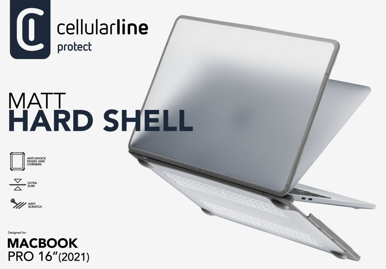 Tvrzený ochranný kryt Cellularline Matt Hard Shell pro Apple MacBook PRO 16'' (2021), transparentní