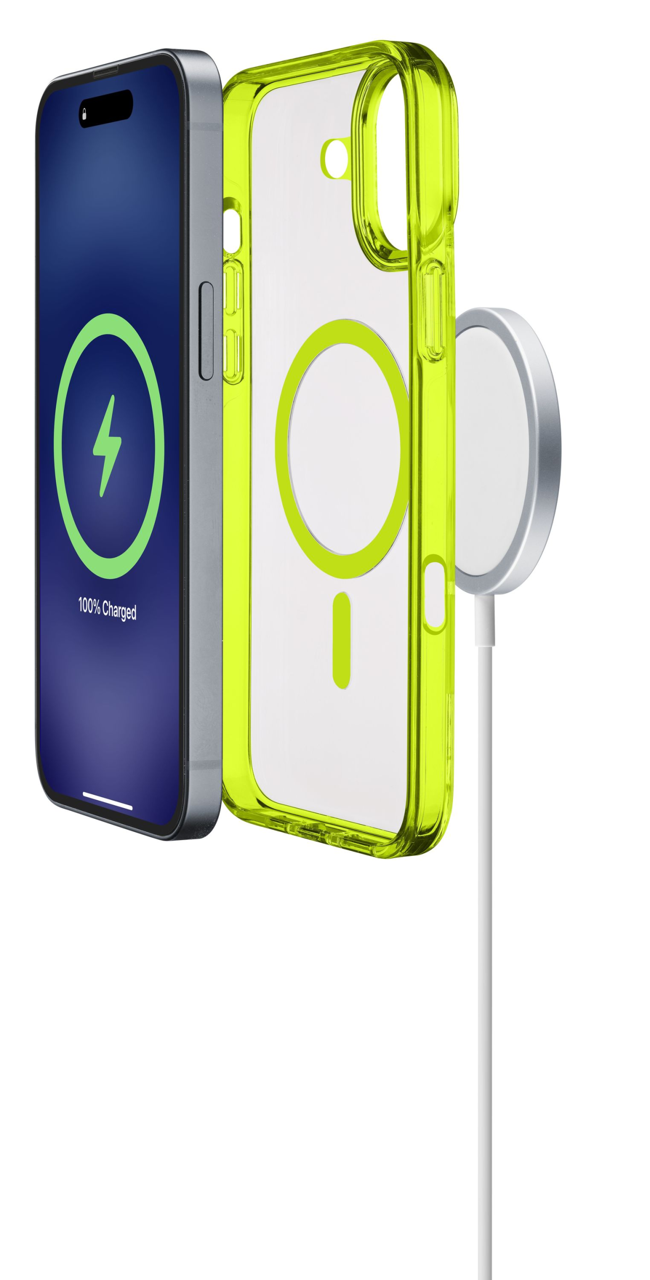 Zadní kryt Cellularline Iconic Mag s podporou Magsafe pro Apple iPhone 16, čirý / limetkový