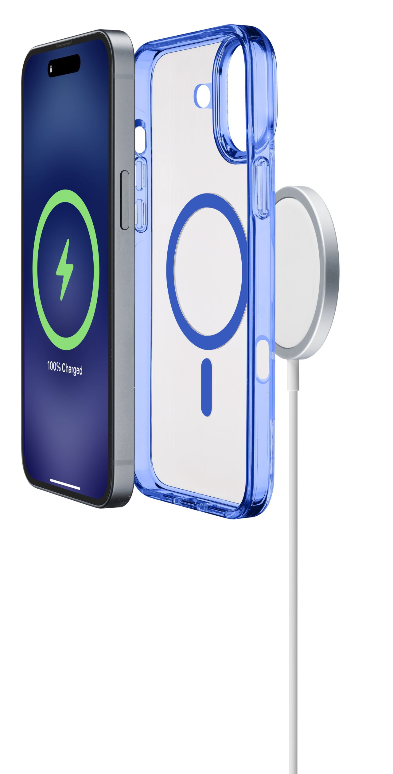 Zadní kryt Cellularline Iconic Mag s podporou Magsafe pro Apple iPhone 16 Plus, čirý / tmavě modrý