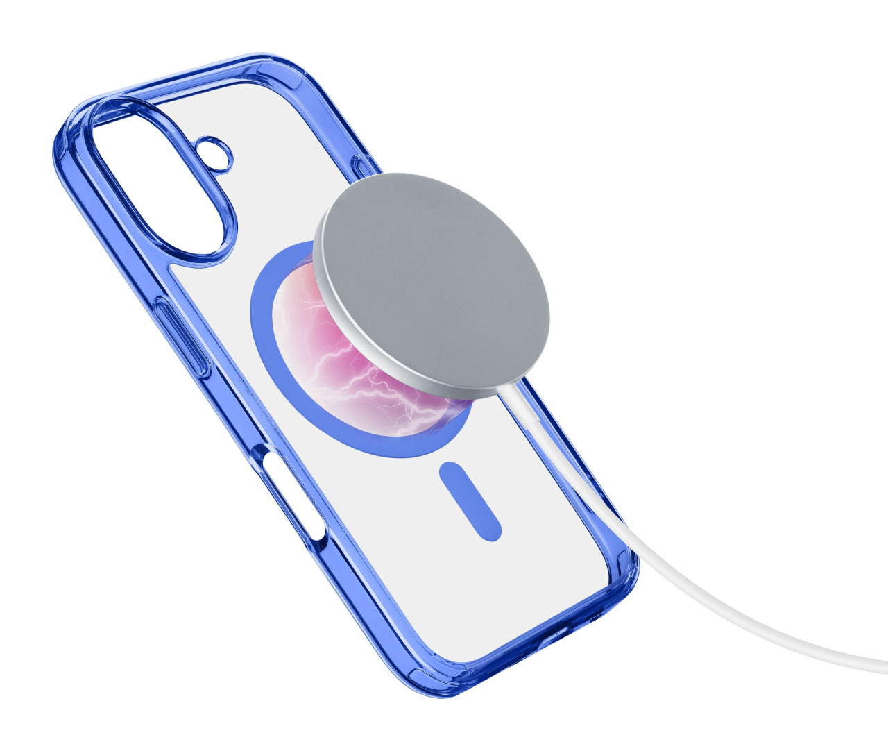 Zadní kryt Cellularline Iconic Mag s podporou Magsafe pro Apple iPhone 16 Plus, čirý / tmavě modrý