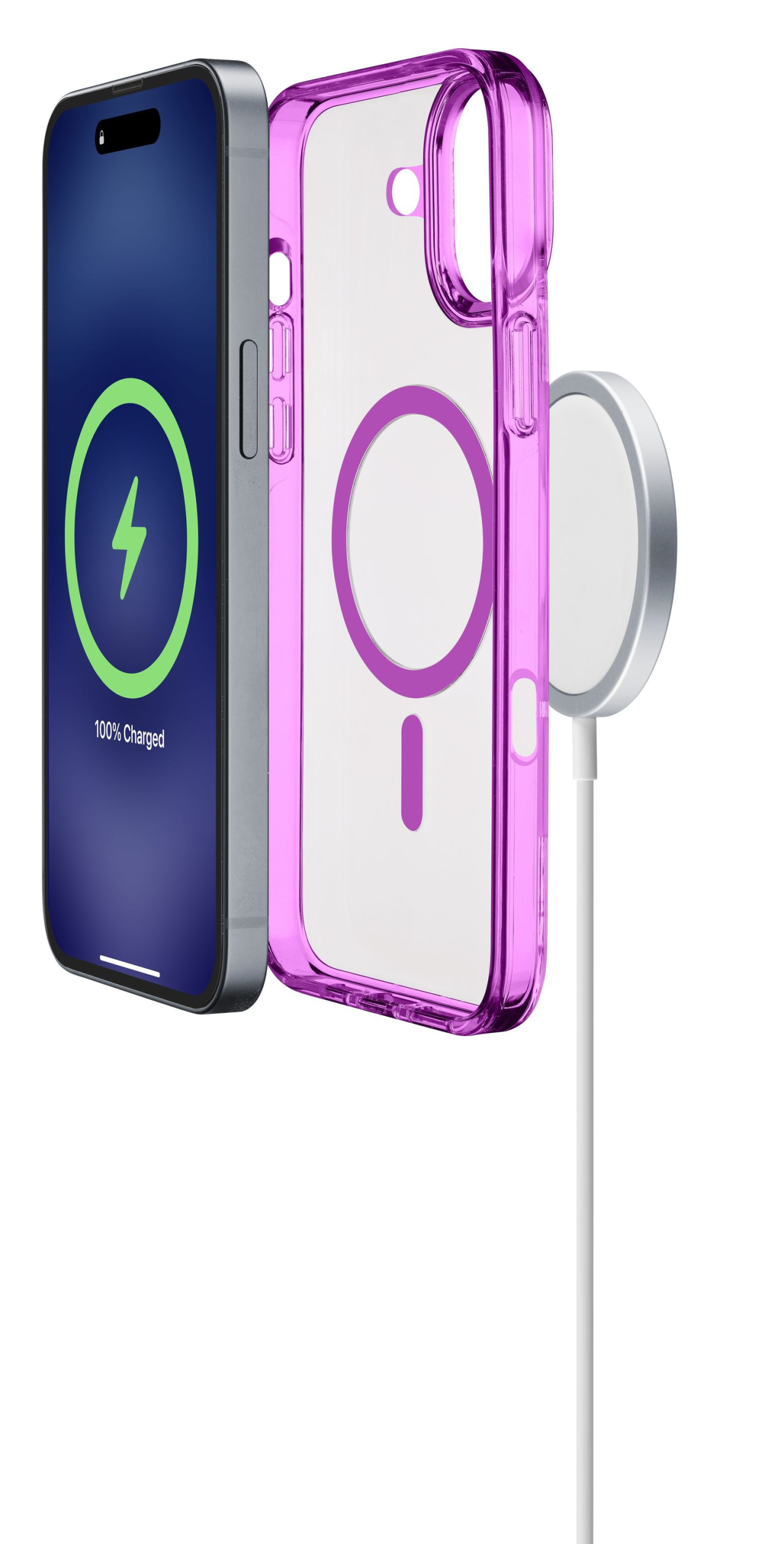 Zadní kryt Cellularline Iconic Mag s podporou Magsafe pro Apple iPhone 16 Plus, čirý / růžový