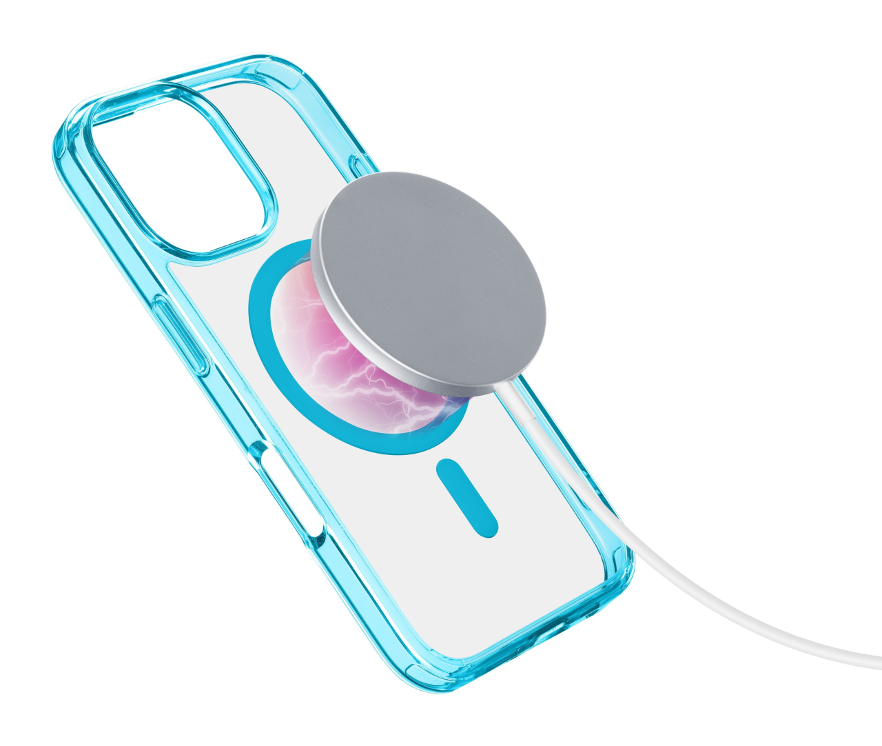 Zadní kryt Cellularline Iconic Mag s podporou Magsafe pro Apple iPhone 16 Pro, čirý / světle modrý
