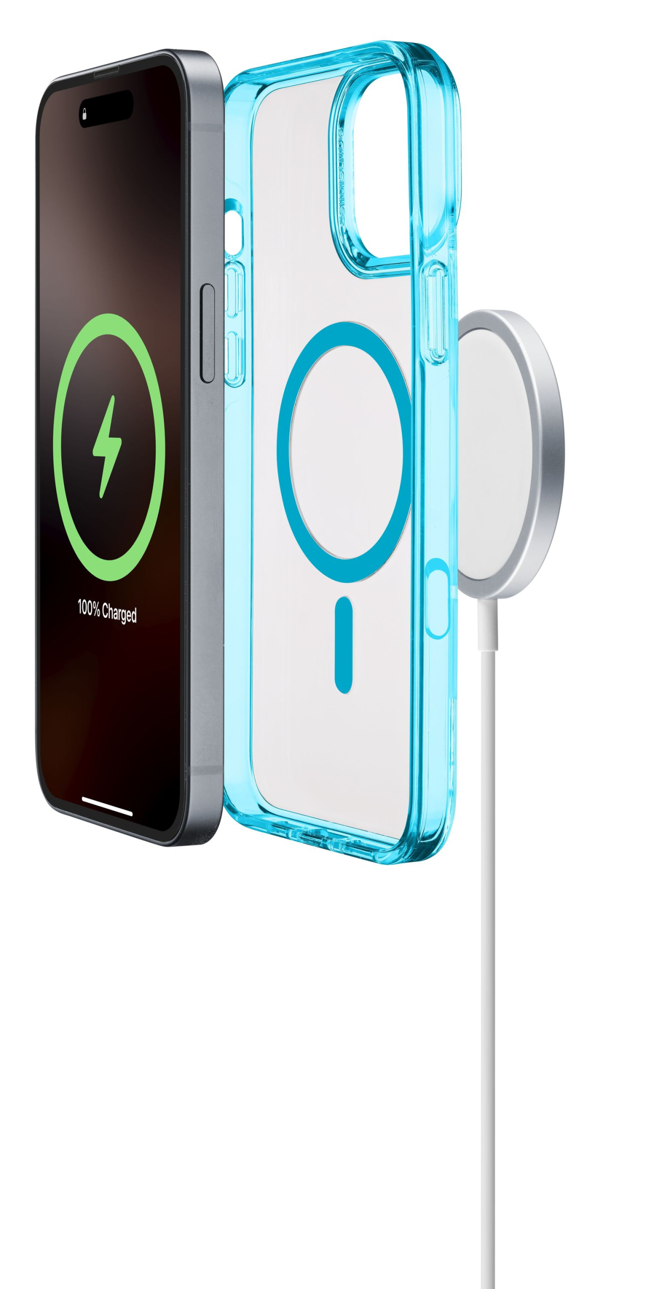 Zadní kryt Cellularline Iconic Mag s podporou Magsafe pro Apple iPhone 16 Pro, čirý / světle modrý
