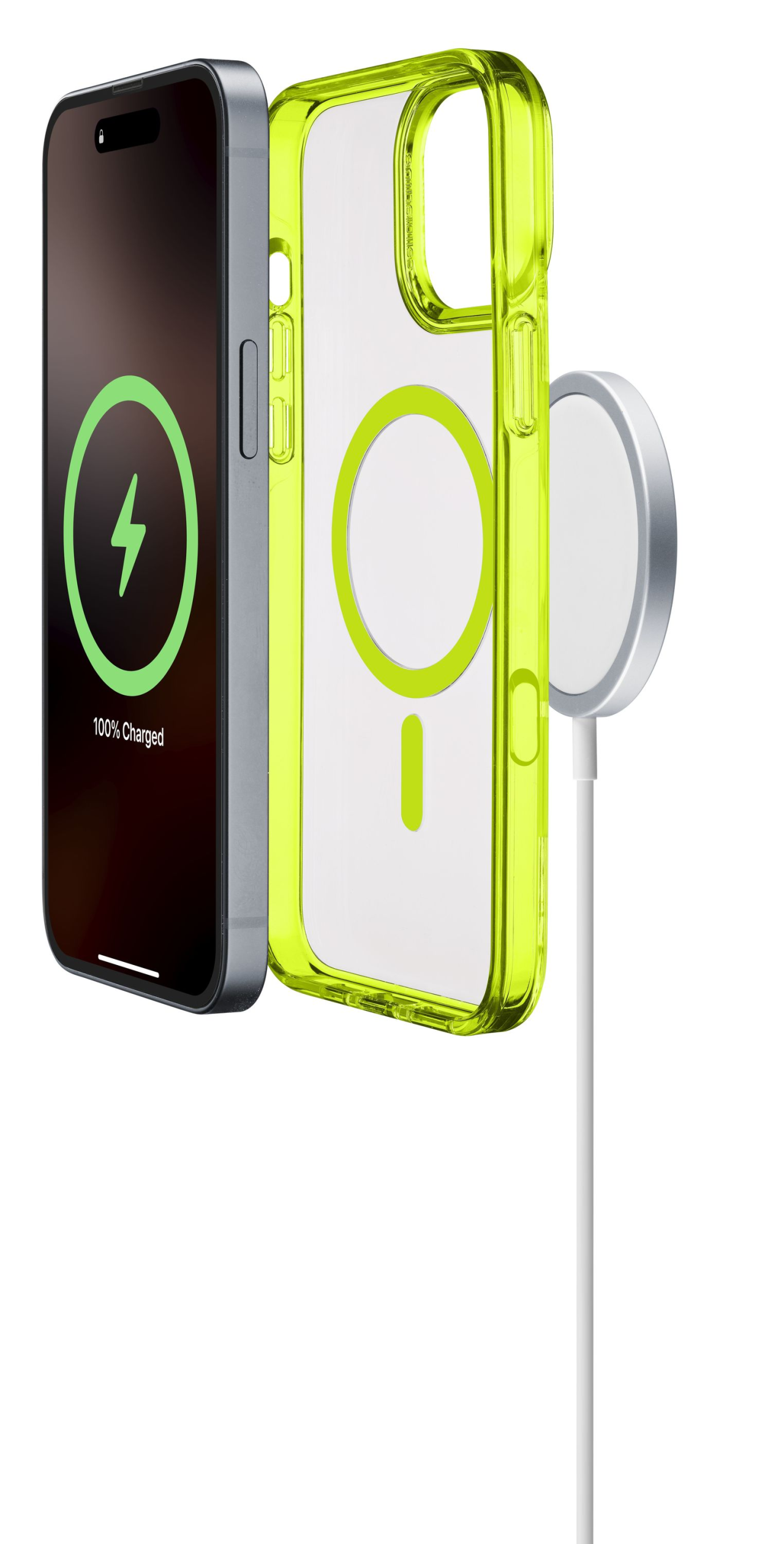 Zadní kryt Cellularline Iconic Mag s podporou Magsafe pro Apple iPhone 16 Pro, čirý / limetkový