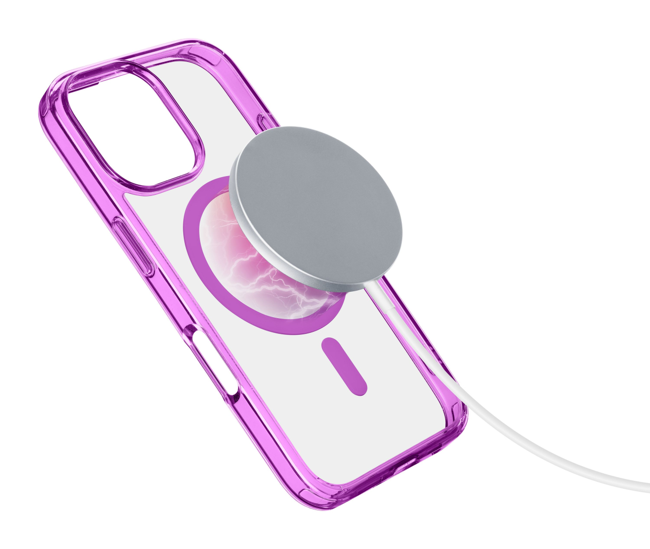 Zadní kryt Cellularline Iconic Mag s podporou Magsafe pro Apple iPhone 16 Pro, čirý / růžový