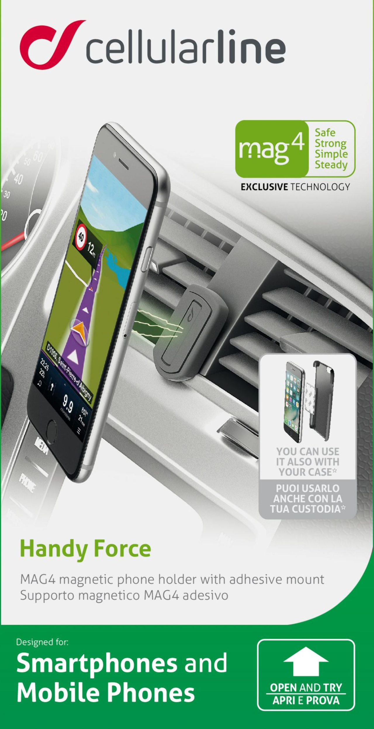 Magnetický nalepovací držák Cellularline MAG4 HANDY FORCE, černý