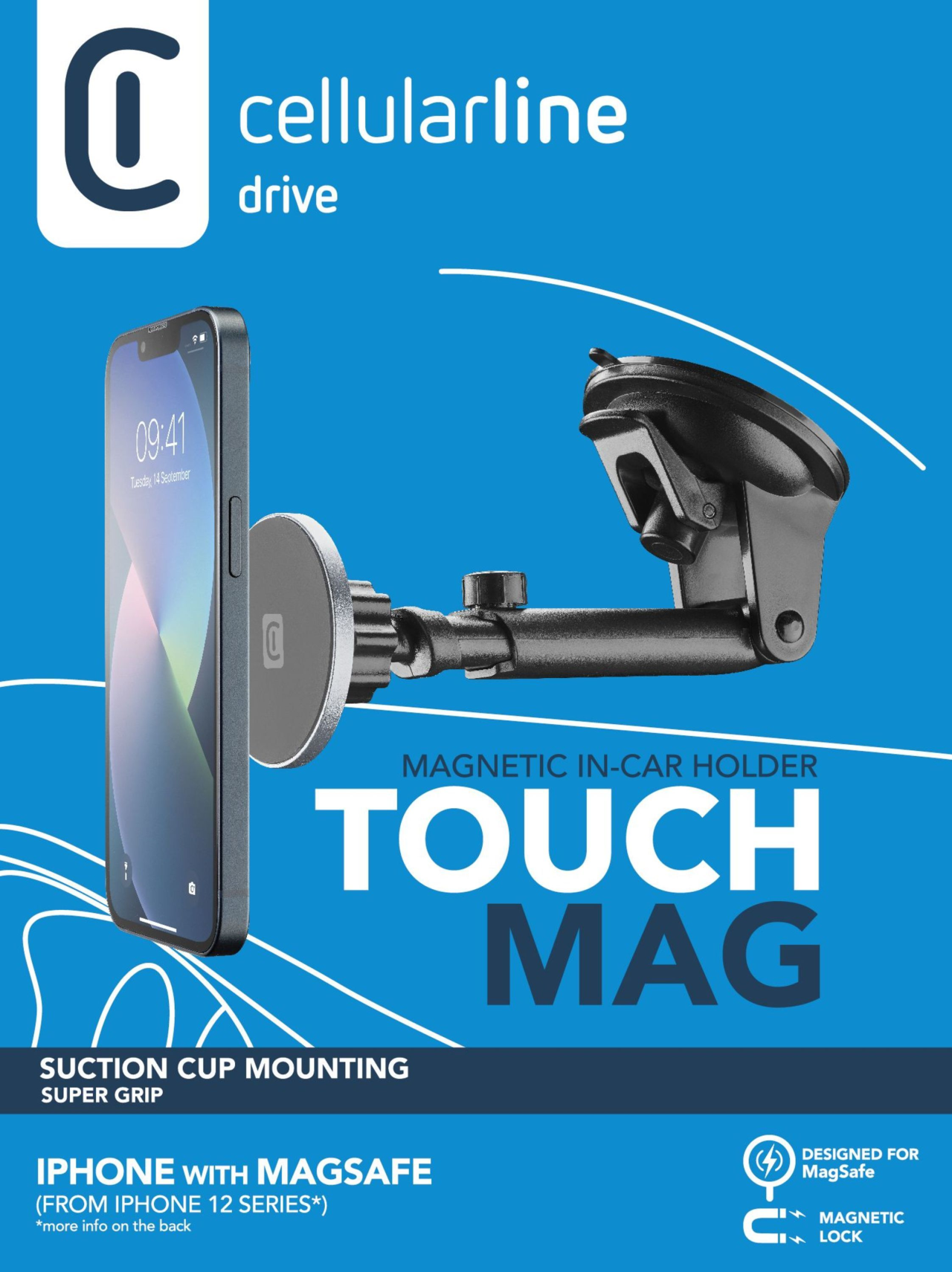 Magnetický držák Cellularline Touch Mag Suction Cup s přísavkou na sklo a podporou MagSafe, černý