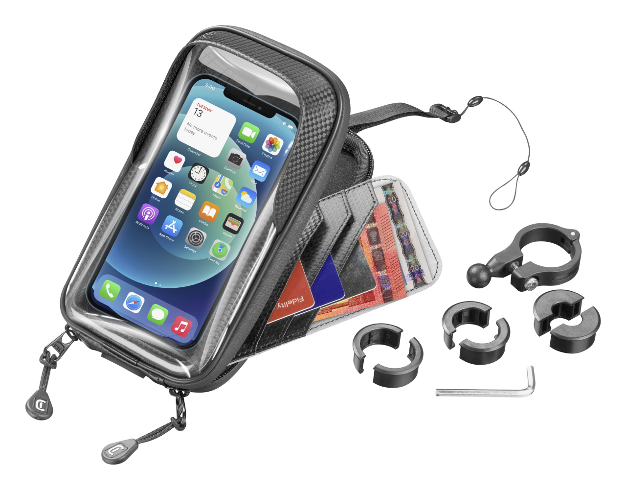 Univerzální držák mobilního telefonu Cellularline Rider Shield na řídítka  pro motorku i kolo, voděodolný, do vel. 6,7",