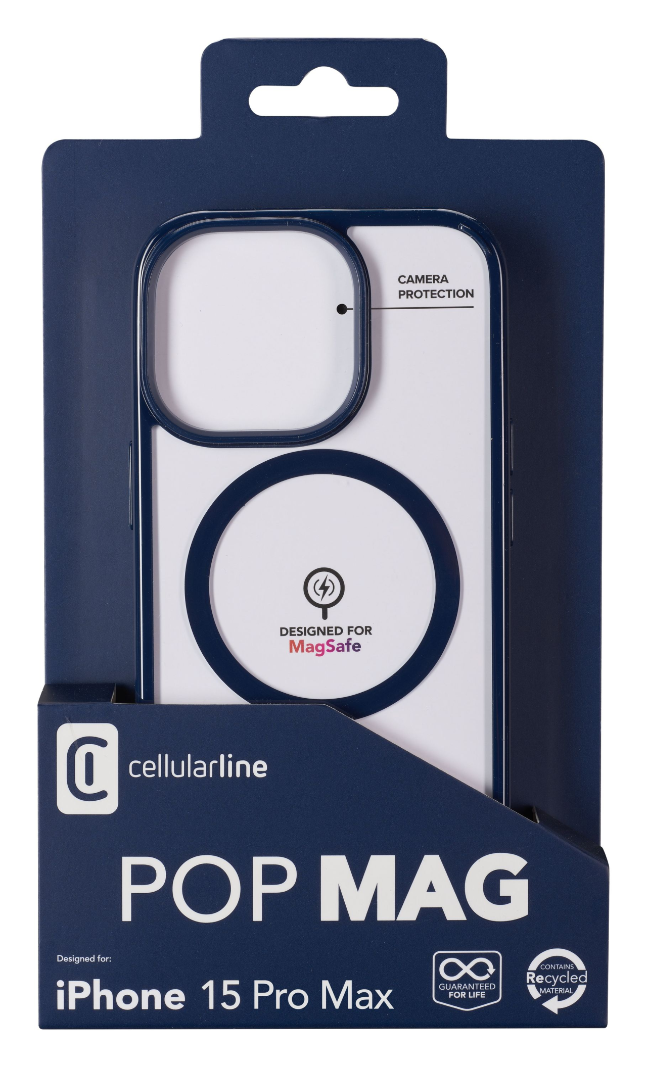 Zadní kryt Cellularline Pop Mag s podporou Magsafe pro Apple iPhone 15 Pro Max, čirý / modrý