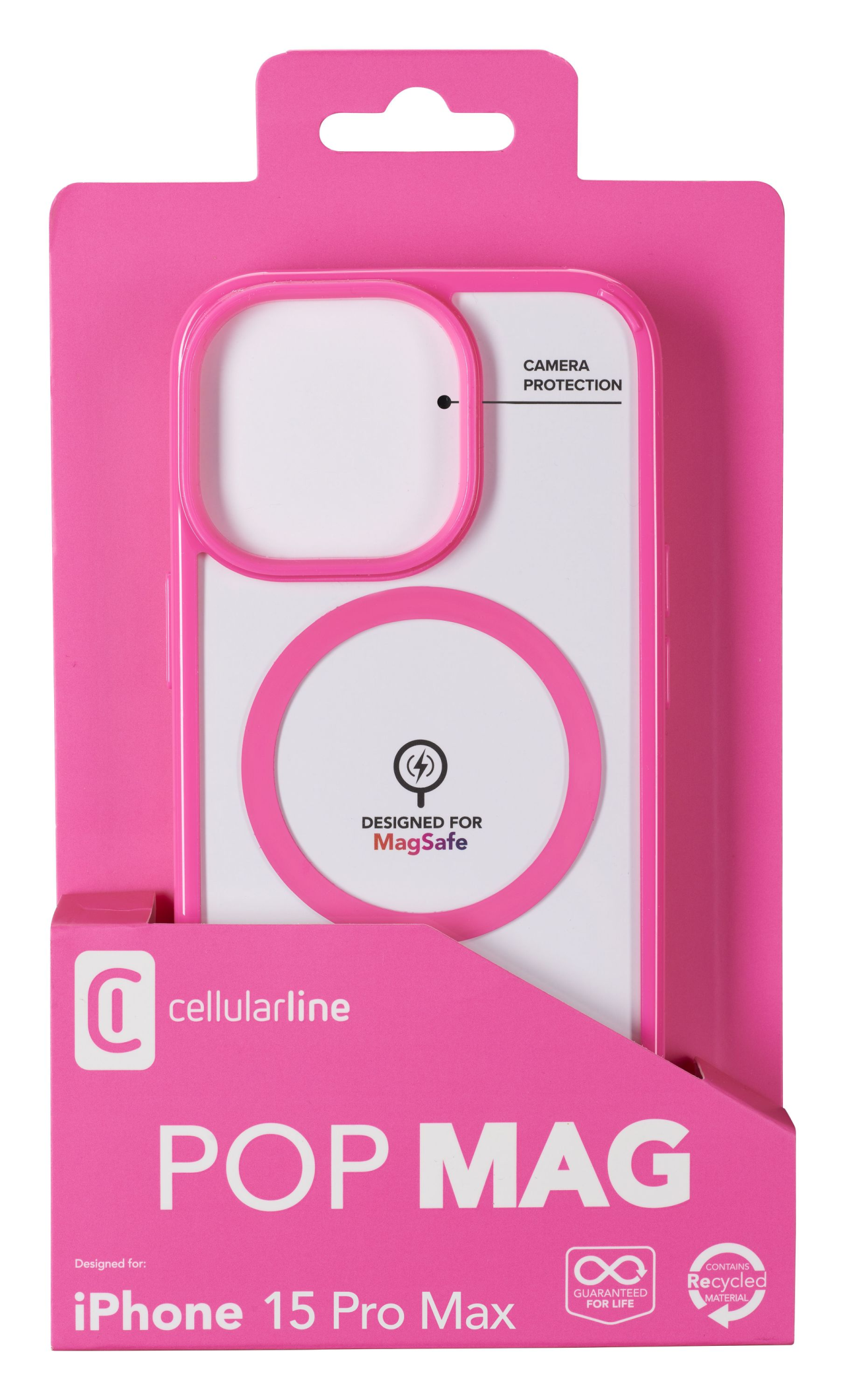 Zadní kryt Cellularline Pop Mag s podporou Magsafe pro Apple iPhone 15 Pro Max, čirý / růžový