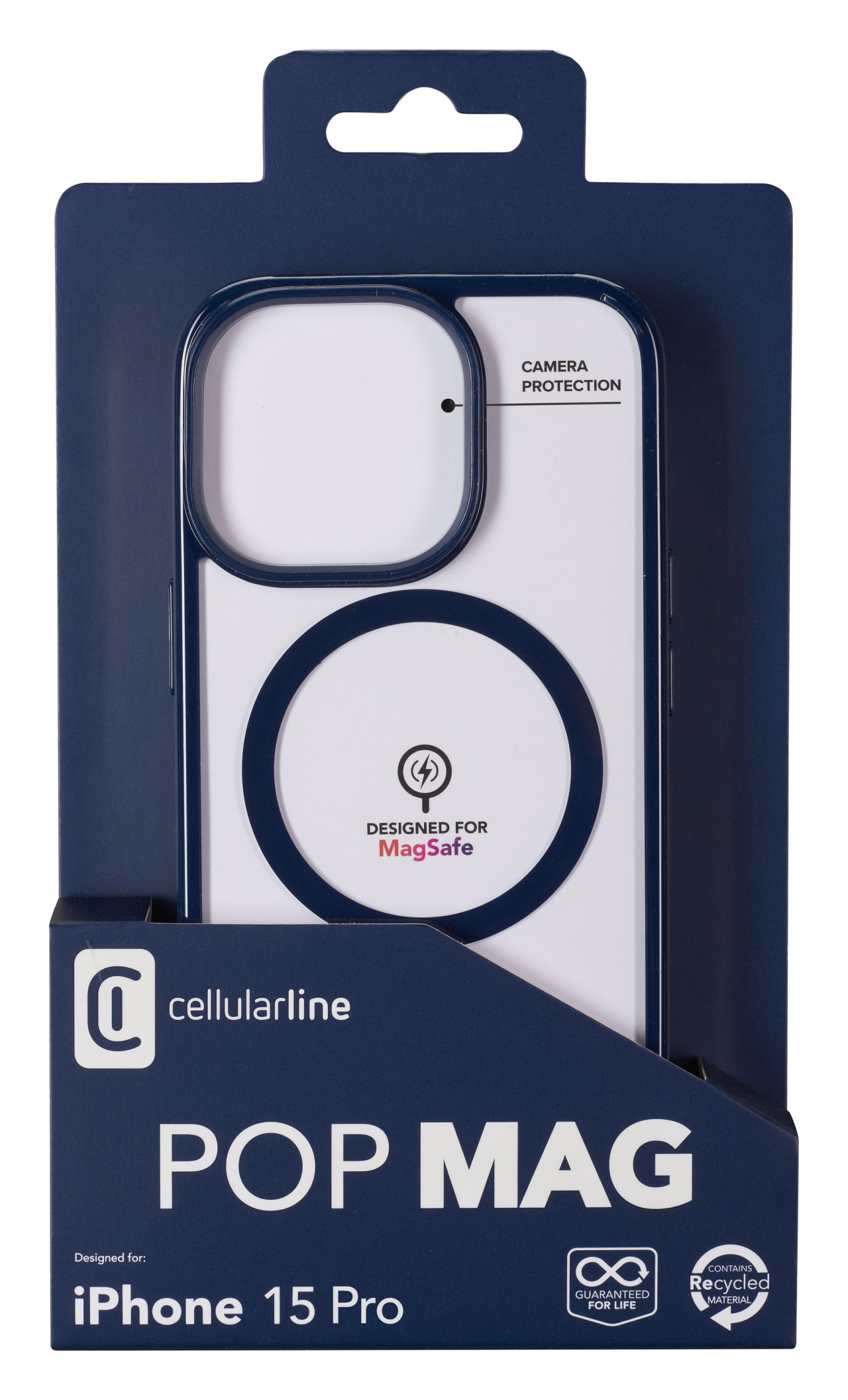 Zadní kryt Cellularline Pop Mag s podporou Magsafe pro Apple iPhone 15 Pro, čirý / modrý