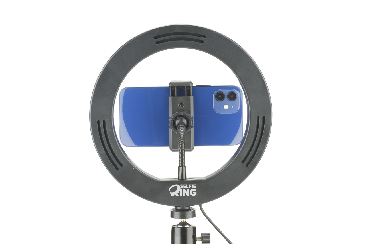 Tripod Cellularline Selfie Ring s LED osvětlením pro selfie fotky a videa, černý