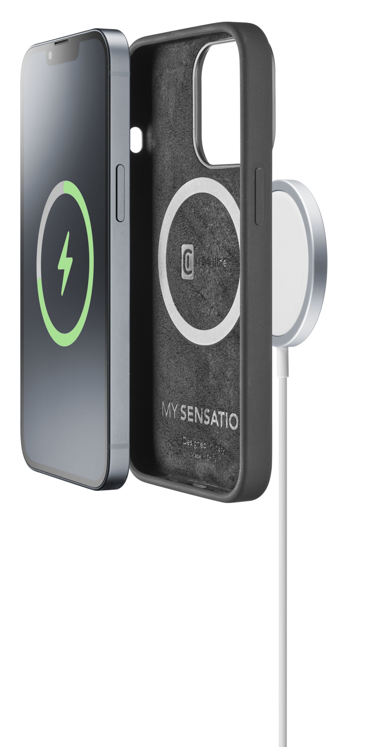 Ochranný silikonový kryt Cellularline Sensation s podporou MagSafe pro Apple iPhone 14 Plus, černý