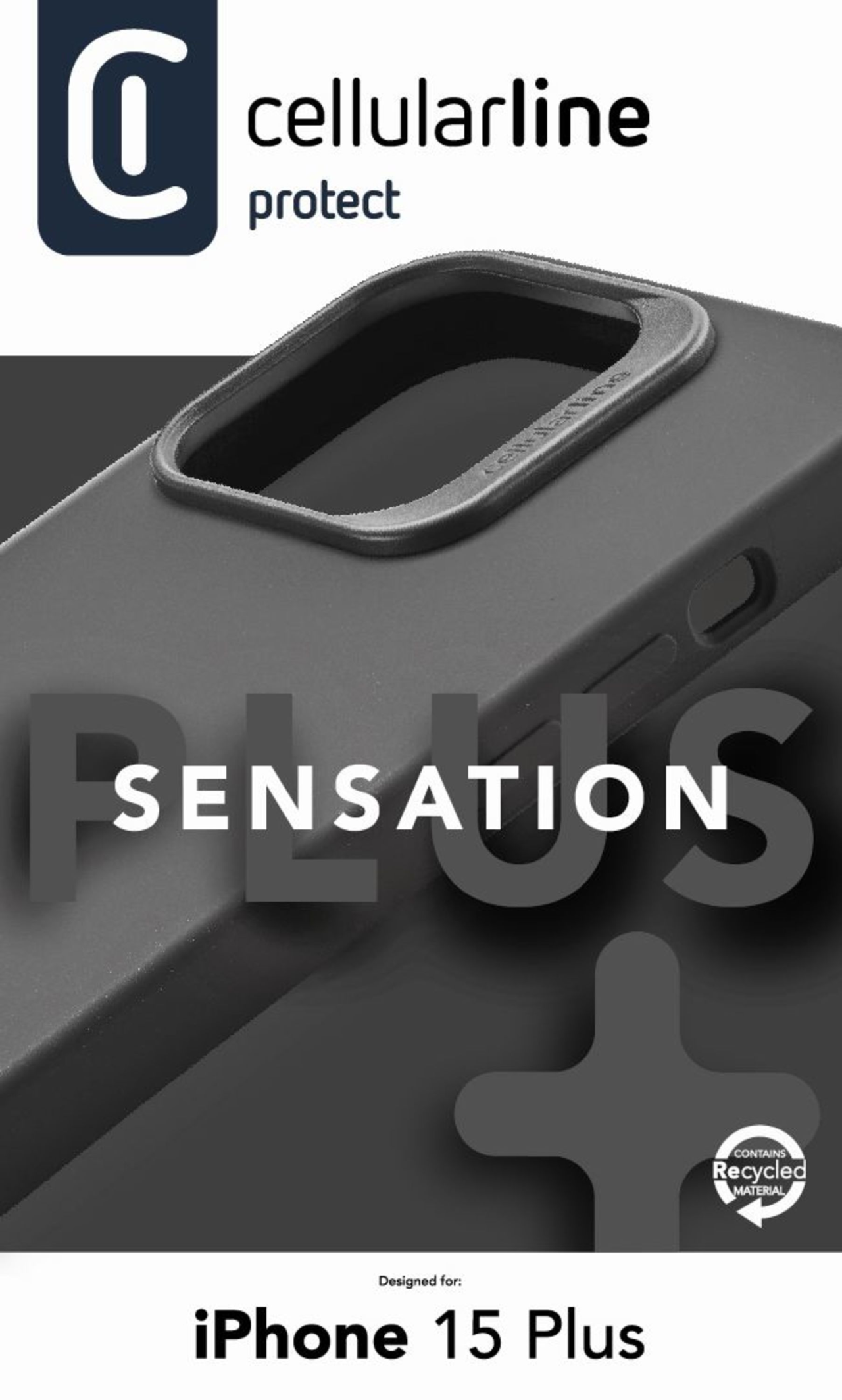 Ochranný silikonový kryt Cellularline Sensation Plus pro Apple iPhone 15 Plus, černý