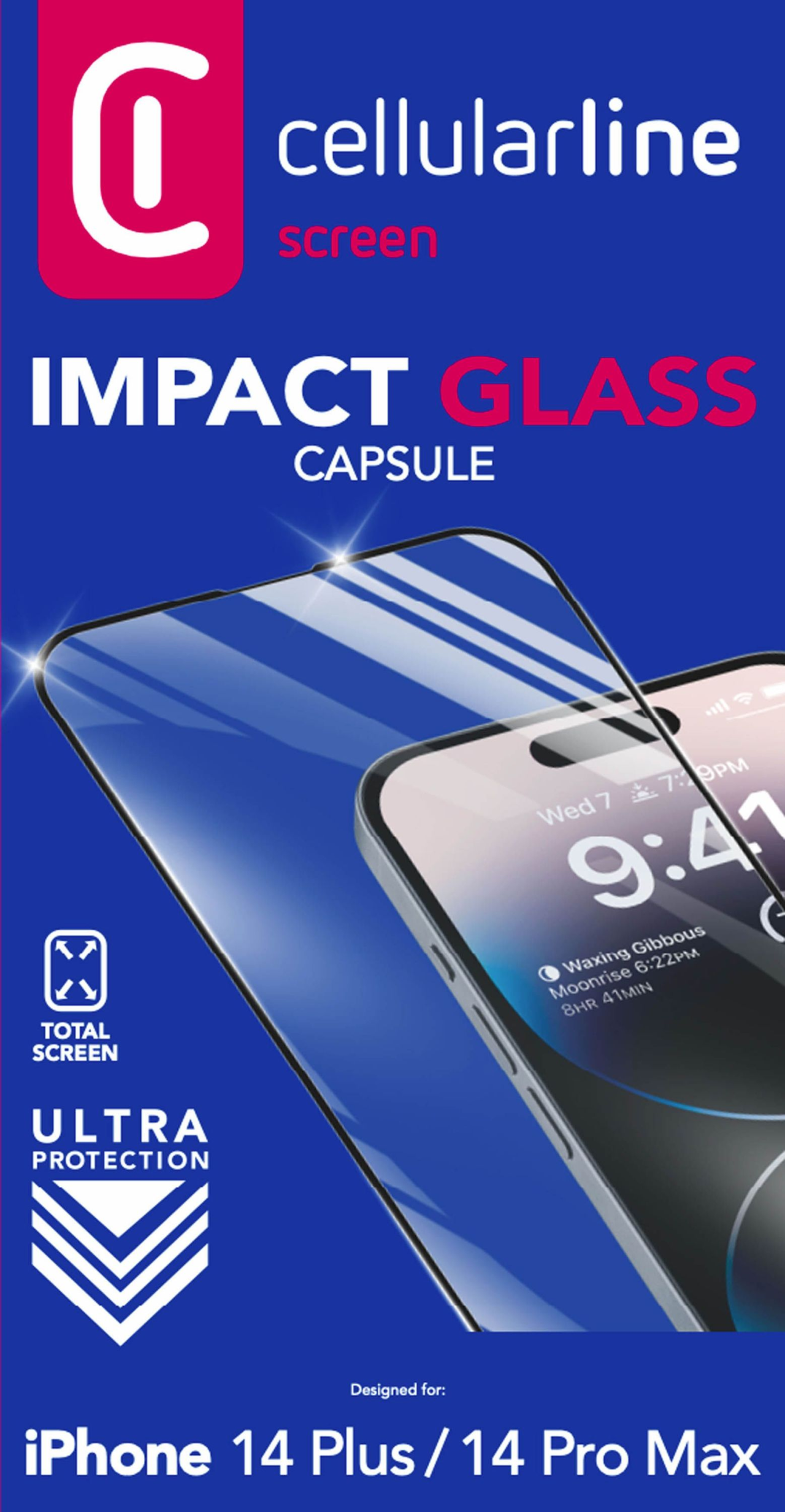 Ochranné tvrzené sklo pro celý displej Cellularline CAPSULE pro Apple iPhone 14 Plus/14 Pro Max, černé