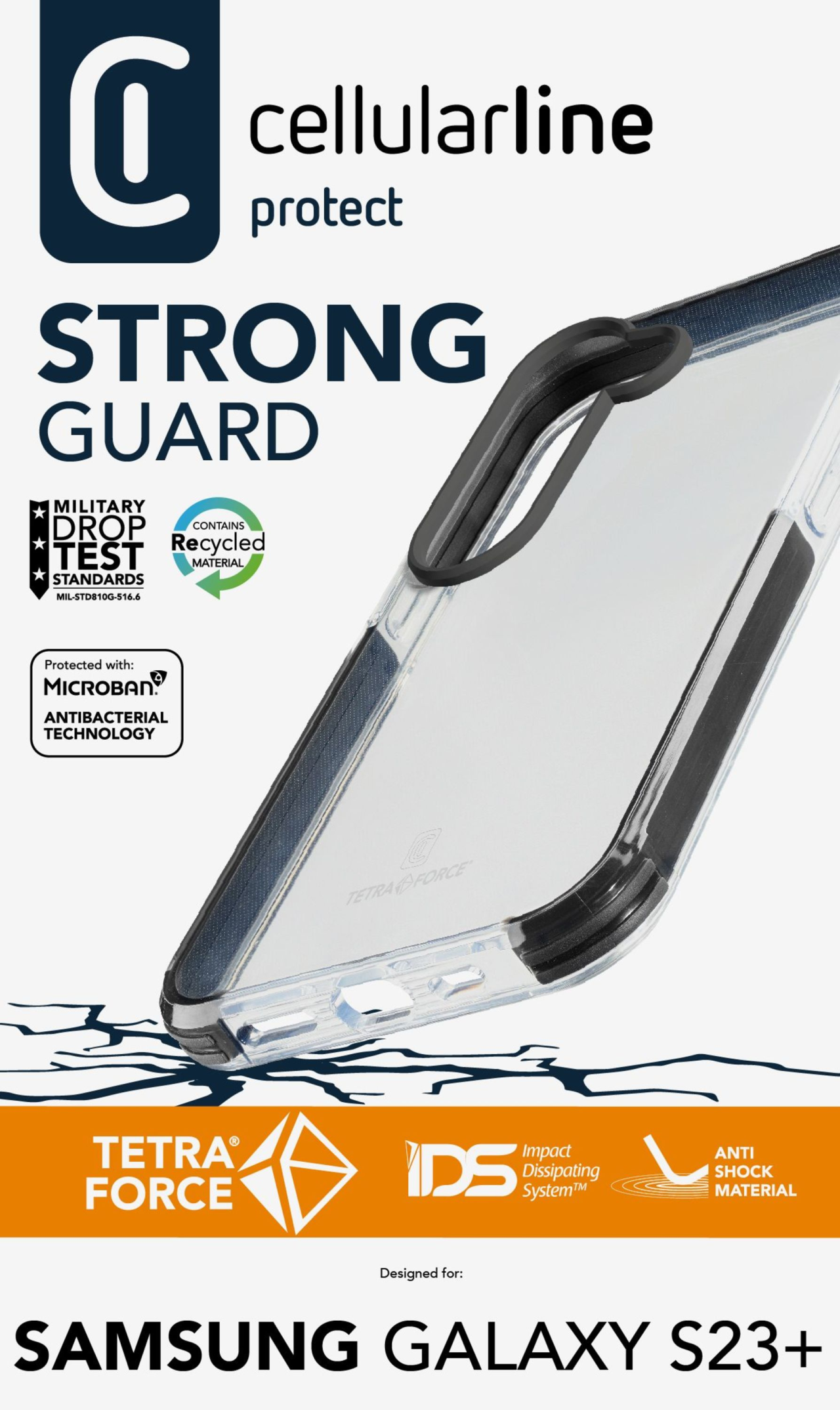 Ultra ochranné pouzdro Cellularline Tetra Force Strong Guard pro Samsung Galaxy S23+, transparentní