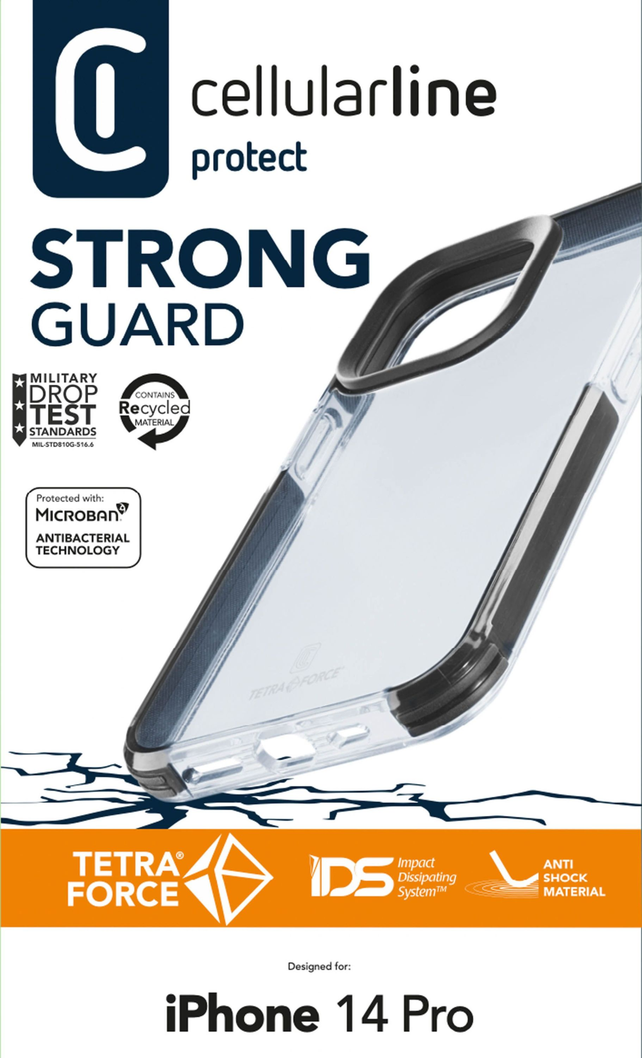 Ultra ochranné pouzdro Cellularline Tetra Force Shock-Twist pro Apple iPhone 14 PRO, 2 stupně ochrany, transparentní