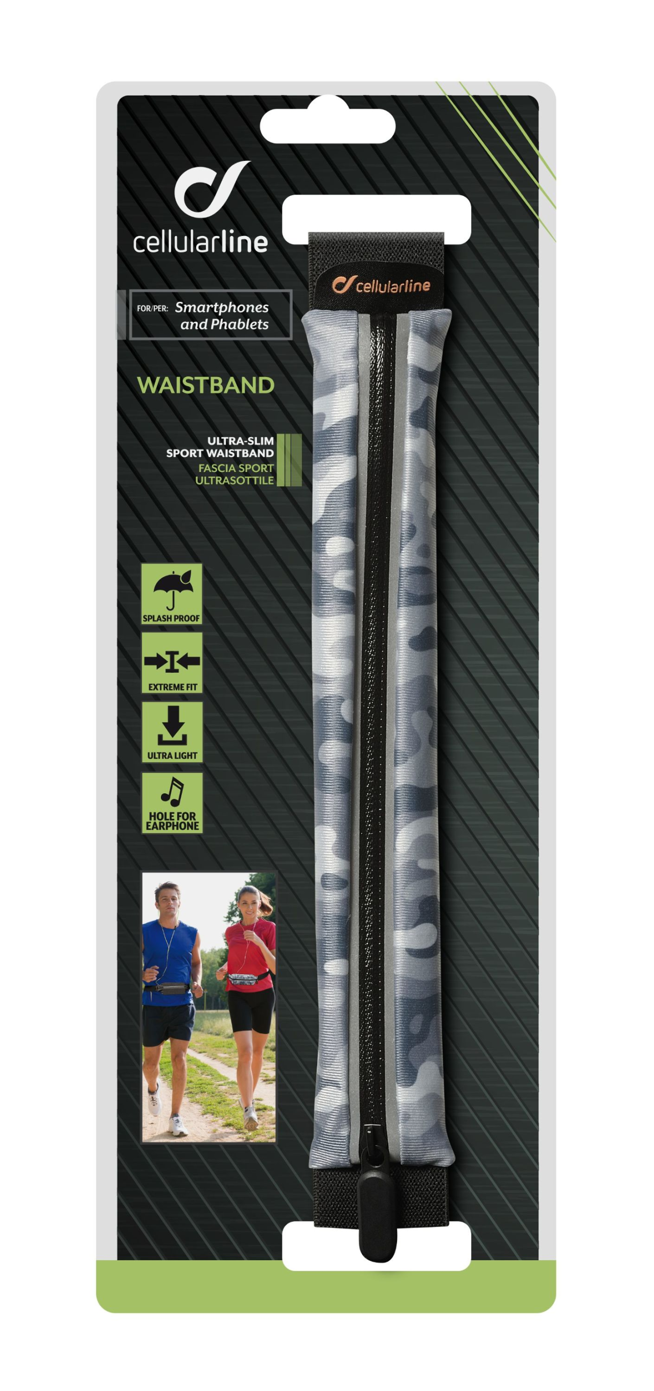 Sportovní pouzdro CellularLine WAISTBAND, SUMMER EDITION, s kapsou na příslušenství, design Camou